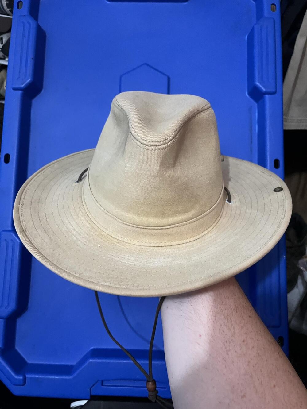 Henschel Hat Co. Hat Fedora Strap Back Mens Medium Beige Canvas Wide Brim